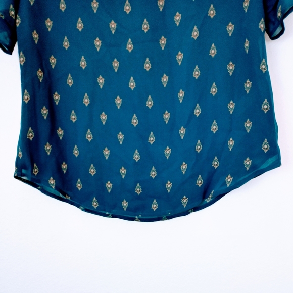 Ann Taylor Teal Damask Flutter Sleeve Work Blouse - Picture 7 of 7